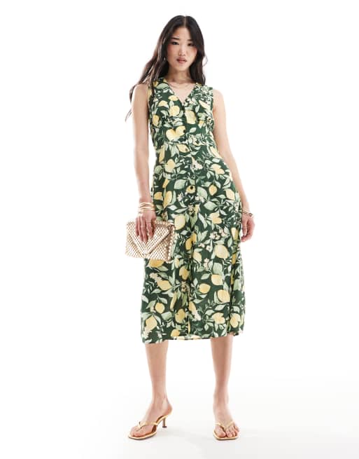 Nobody's Child Sandra midi dress in green lemon print, 2 of 4