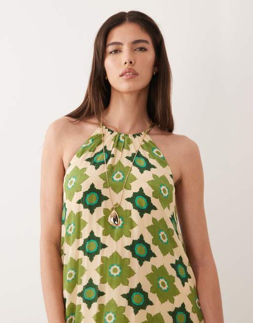 Nobody's Child – Sara – Neckholder-Maxikleid in Grün mit Blumenmuster und A-Linien-Schnitt, 2 von 4