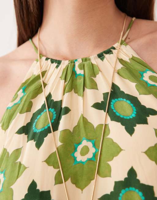 Nobody's Child – Sara – Neckholder-Maxikleid in Grün mit Blumenmuster und A-Linien-Schnitt, 3 von 4