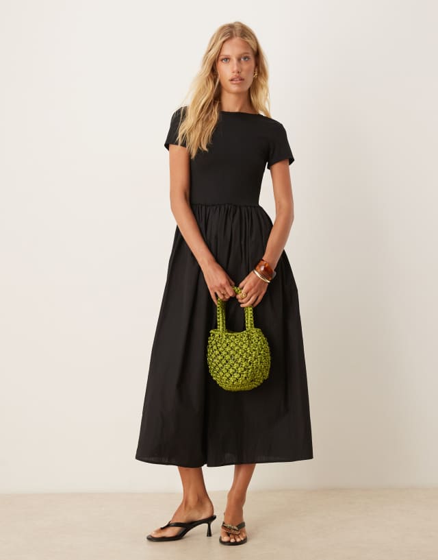 black scoop back sarah mini dress product info and reviews Nobody's Child midi in DROP_APR25-RESTOCK Black Dress Shirt with Color:Navy/Rose Gold Hidden zipper/clasp at back