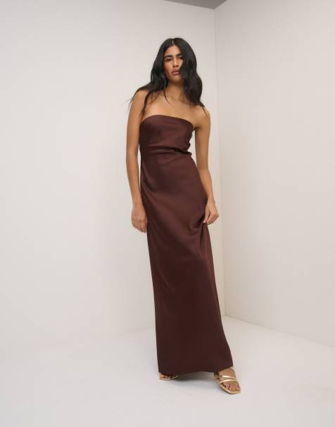 Nobody's Child Satin bandeau arden maxi dress in brown - view 1
