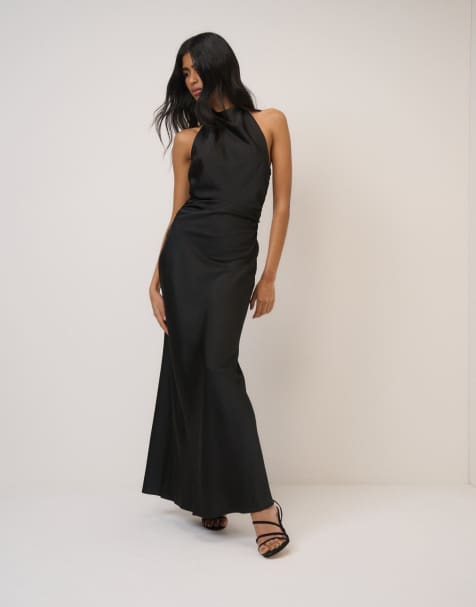 Nobody's Child Satin column devin maxi dress in black - view 1