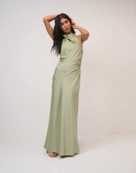 Nobody's Child satin column devin maxi dress in green
