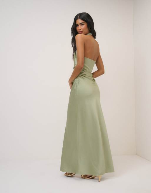 Nobody's Child satin column devin maxi dress in green, 2 of 4