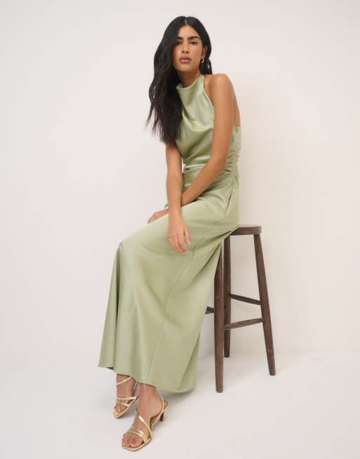 Nobody's Child satin column devin maxi dress in green, 3 of 4