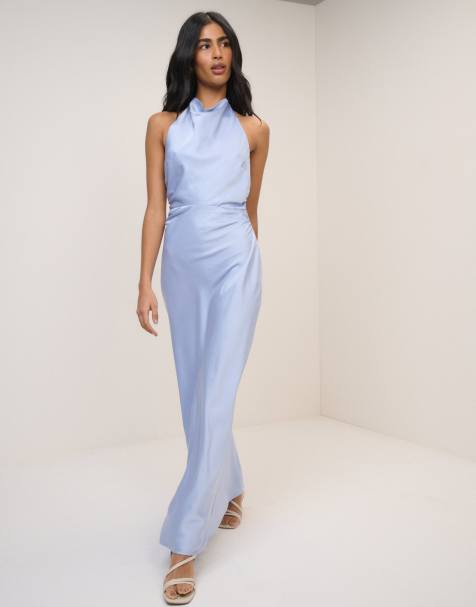 Nobody's Child Satin column devin maxi dress in soft blue - view 1