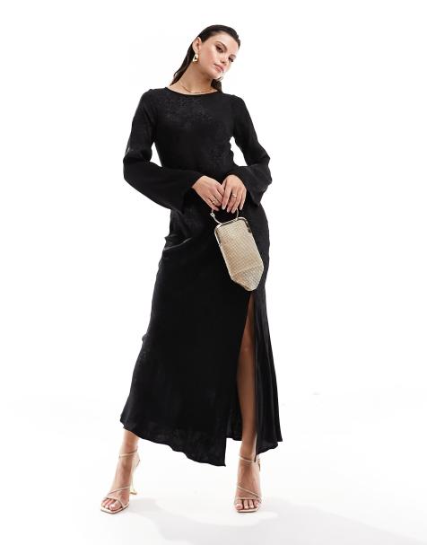 Nobody's Child satin jacquard maxi dress with thigh slit in black - view 1