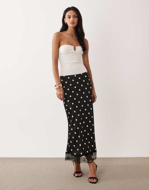 Nobody's Child satin lace trim maxi skirt in black polka dot - view 1