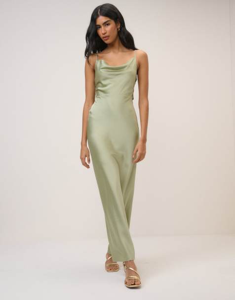 Nobody's Child Satin strappy ellison maxi dress in green - view 1