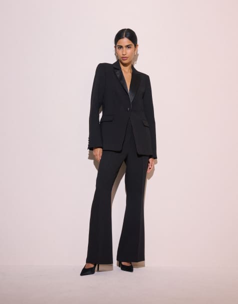 Nobody's Child satin trim tuxedo blazer & cigarette trouser co-ord in black - view 1