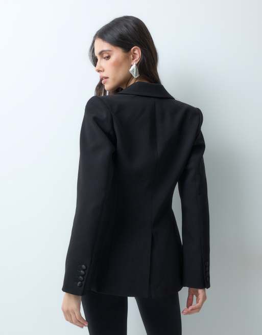 Nobody's Child satin trim tuxedo blazer co-ord in black, 4 of 5