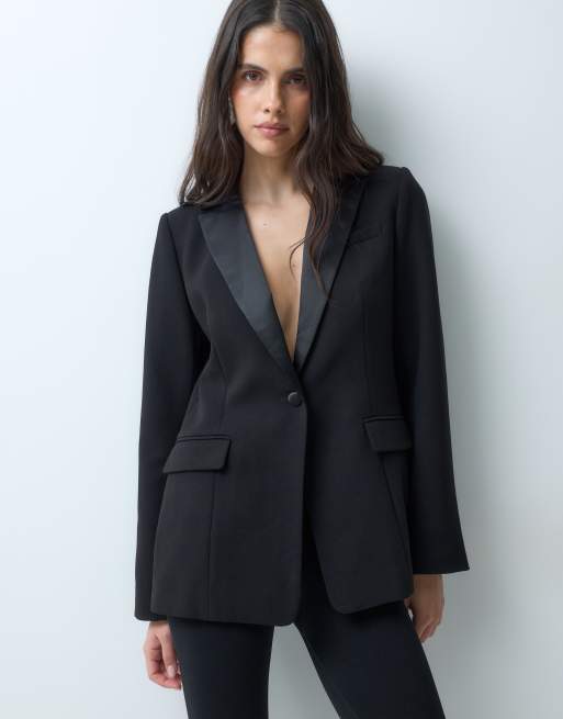 Nobody's Child satin trim tuxedo blazer co-ord in black, 5 of 5