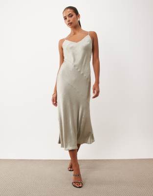 Nobody's Child satin v-neck cami slip midi dress in silver | ASOS