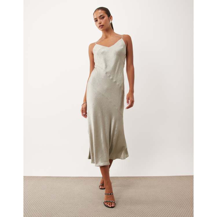 Nobody's Child satin v-neck cami slip midi dress in silver | ASOS