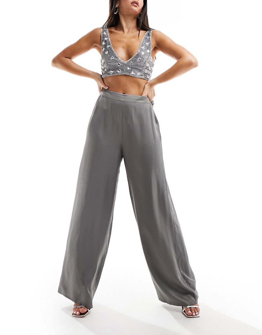 Nobody’s Child satin wide leg trousers in silver
