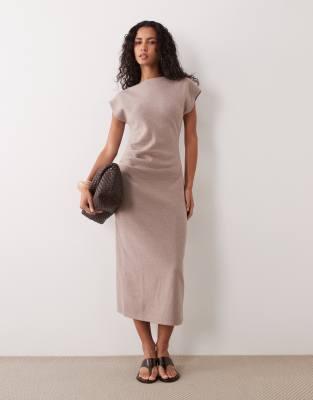 Nobody's Child Saylor Short Sleeve Draped Midaxi Dress In Neutral