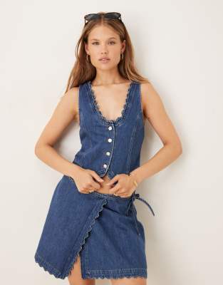 Nobody's Child Nobody's Child scallop denim waistcoat co-ord in mid wash-Blue
