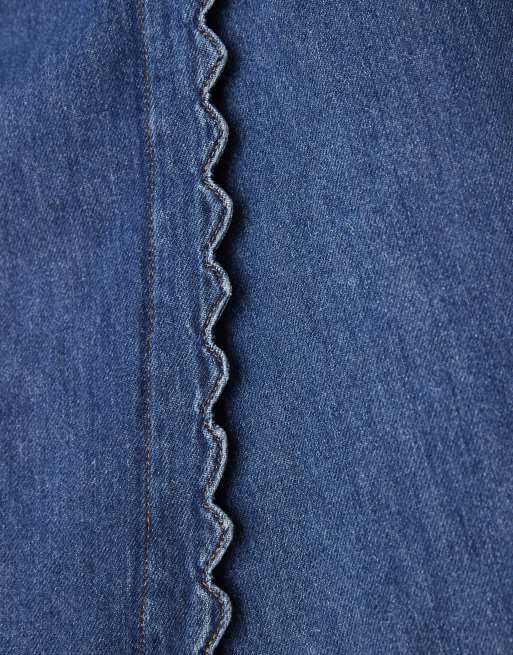 Nobody's Child scallop denim wrap mini skirt co-ord in mid wash, 4 of 5