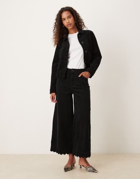 Nobody's Child scallop trim cord wide leg jeans co-ord in black - view 1