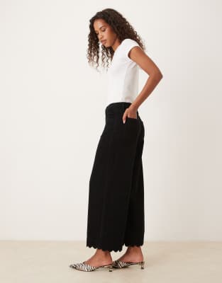 Nobody's Child Scallop Trim Cord Wide Leg Jeans In Black