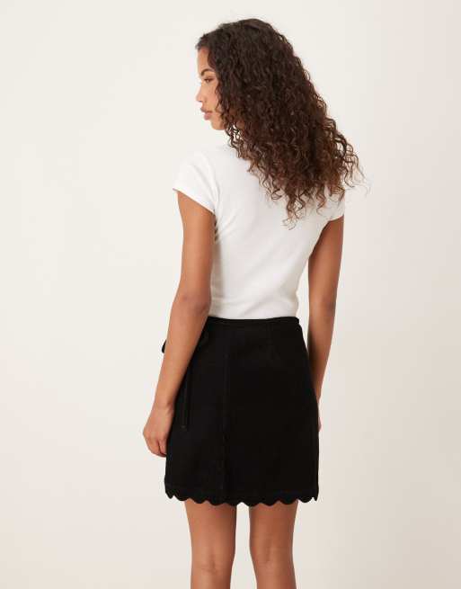Nobody's Child scallop trim cord wrap mini skirt co-ord in black, 4 of 5
