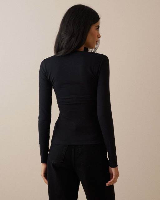 Nobody's Child Scalloped lace trim modal-rich top in black, 2 of 5