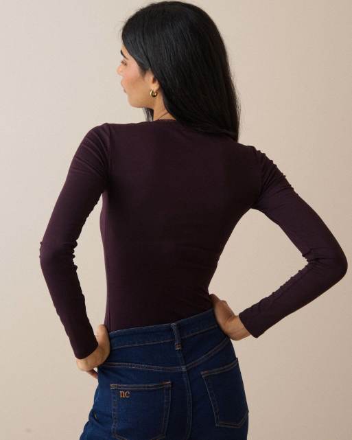 Nobody's Child Scalloped lace trim modal-rich top in burgundy, 2 of 5