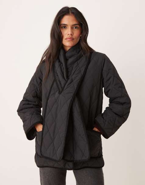 Nobody's Child scarf detail quilted jacket in black - view 1