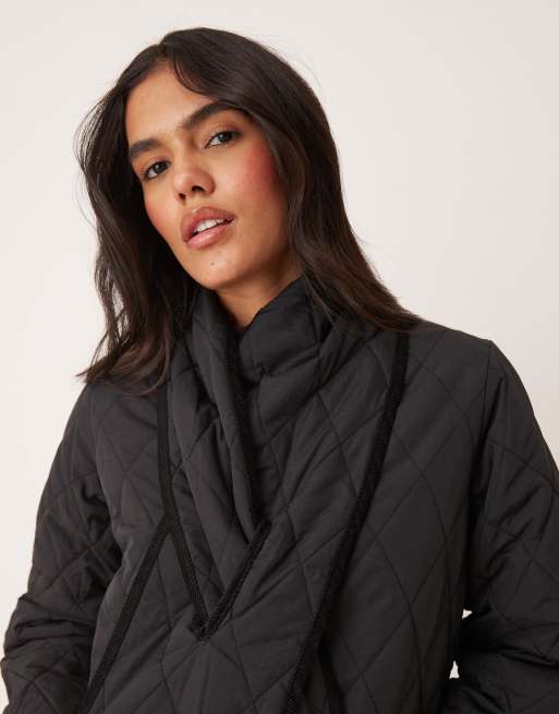 Nobody's Child scarf detail quilted jacket in black, 2 of 4
