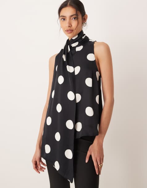 Nobody's Child scarf neck tank top in black and white spot - view 1