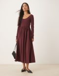 [Nobody's Child] Nobody's Child scoop neck long sleeve midi dress in burgundy-Red 6 Burgundy