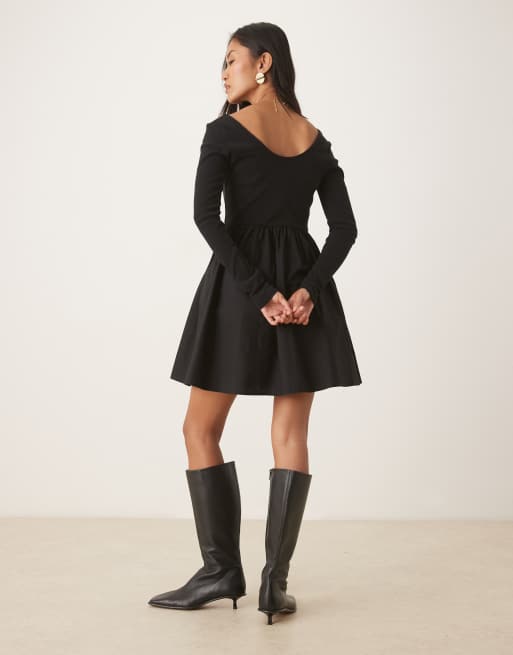 Nobody's Child scoop neck long sleeve mini dress in black, 2 of 4