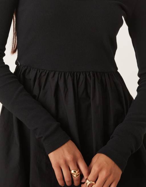 Nobody's Child scoop neck long sleeve mini dress in black, 3 of 4