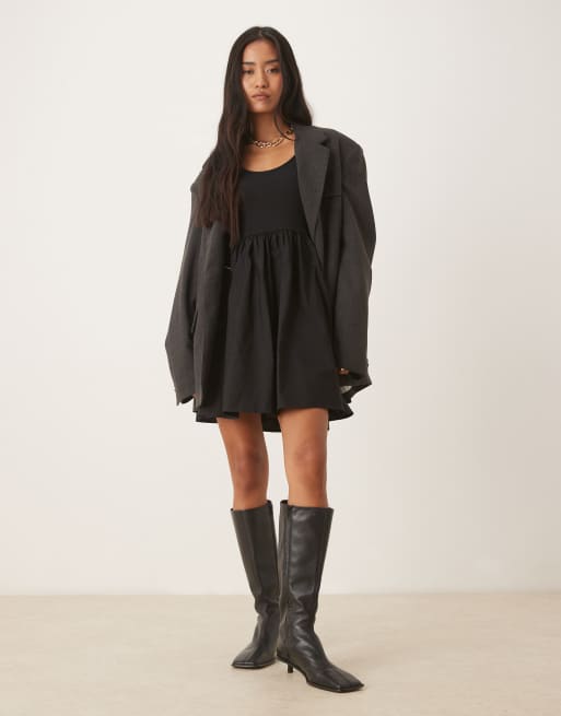 Nobody's Child scoop neck long sleeve mini dress in black, 4 of 4