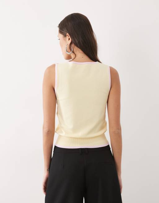 Nobody's Child scoop neck pink contrast hem tank top in yellow, 4 of 4