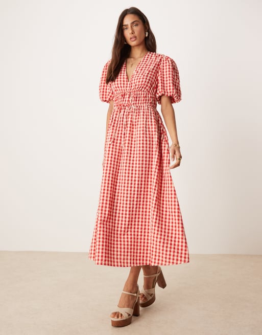 Nobody's Child Scottie Midi jurk met V-hals en rode gingham