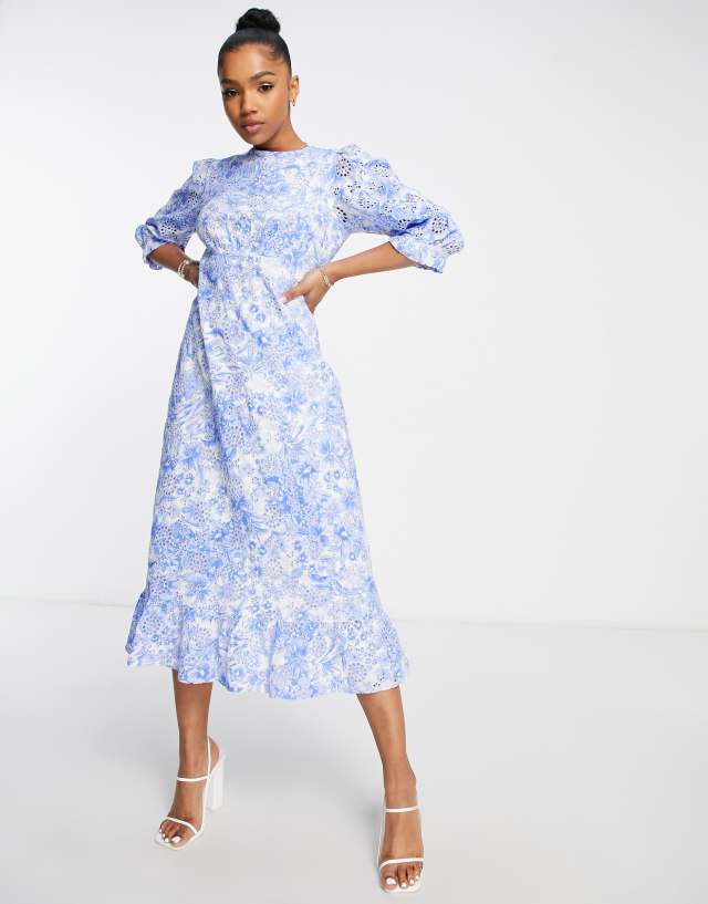 Nobody's Child Selena floral print midi dress in blue