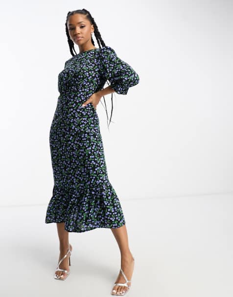 Nobody's Child – Selena – Midikleid mit voluminösen Ärmeln und blauem Kirschmuster - view 1