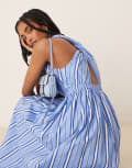 [Nobody's Child] Nobody's Child Senna racer neck midi dress in blue stripe 18 Blue
