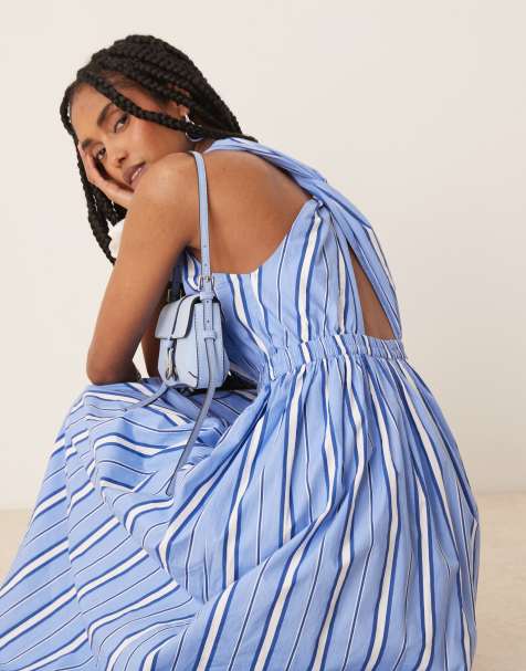 Nobody's Child - Senna - Robe mi-longue à rayures et col nageur - Bleu - view 1