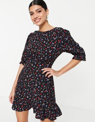 Nobody's Child Serena Ditsy Floral Mini Dress In Black In Black
