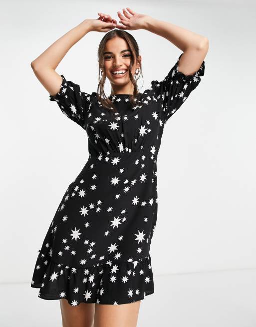 Nobody's Child Serena star print mini dress in black | ASOS