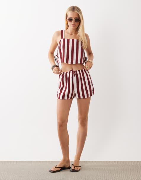 Nobody's Child – Set mit Cropped-Oberteil und Hose in Rot gestreift - view 1