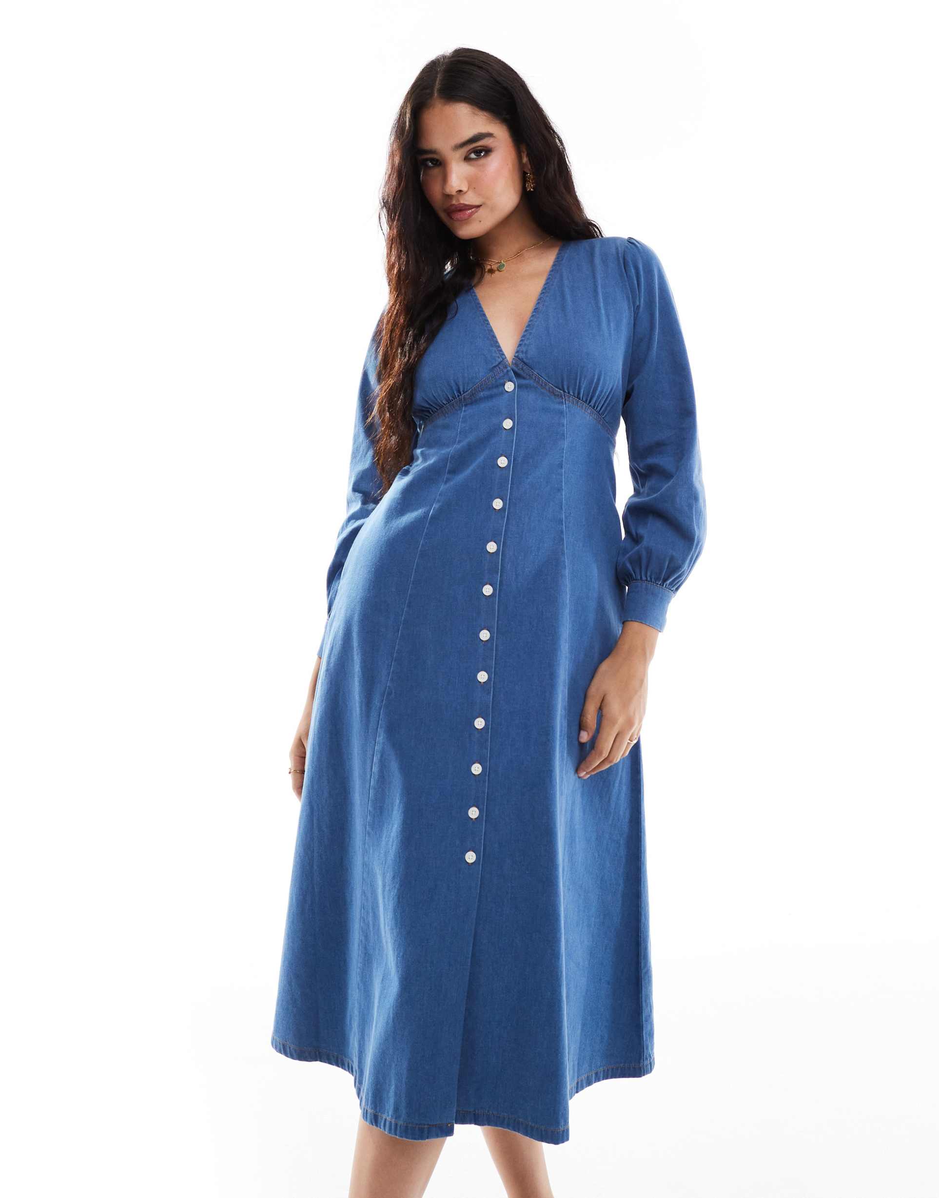 nobody's child shannon denim midi dress in blue