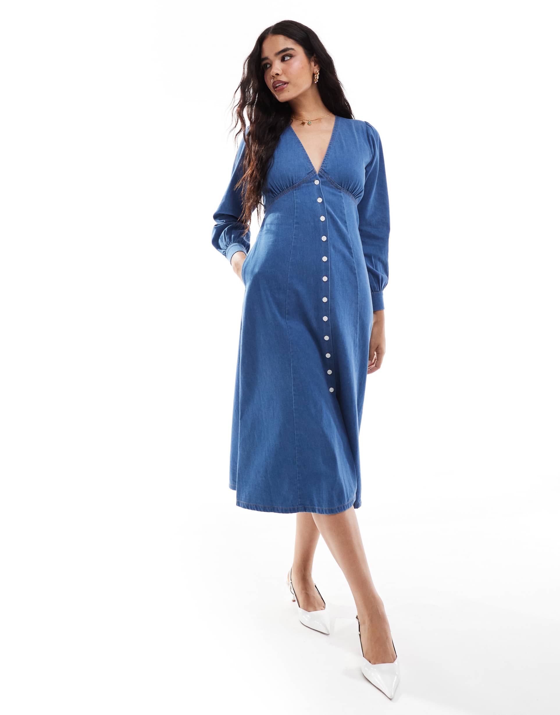 nobody's child shannon denim midi dress in blue