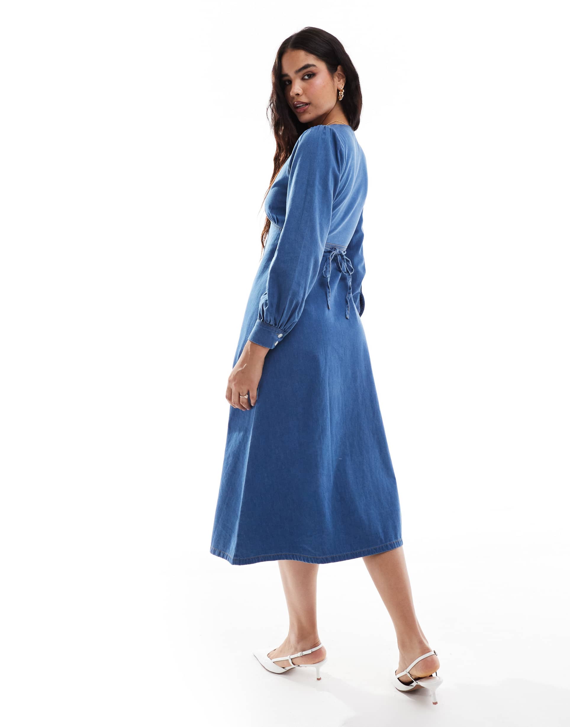 nobody's child shannon denim midi dress in blue