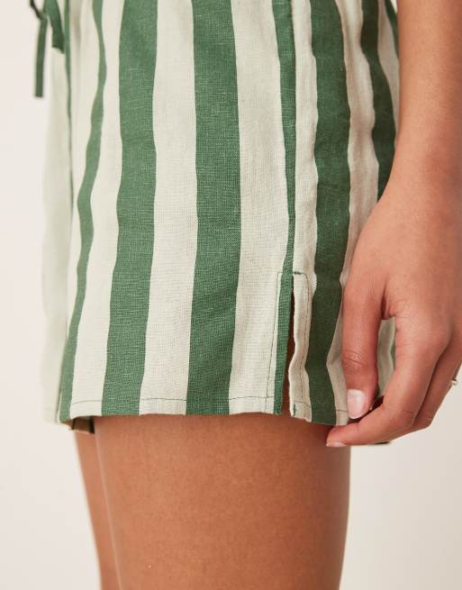 Nobody's Child Shannon linen mix shorts in green stripe, 5 of 5