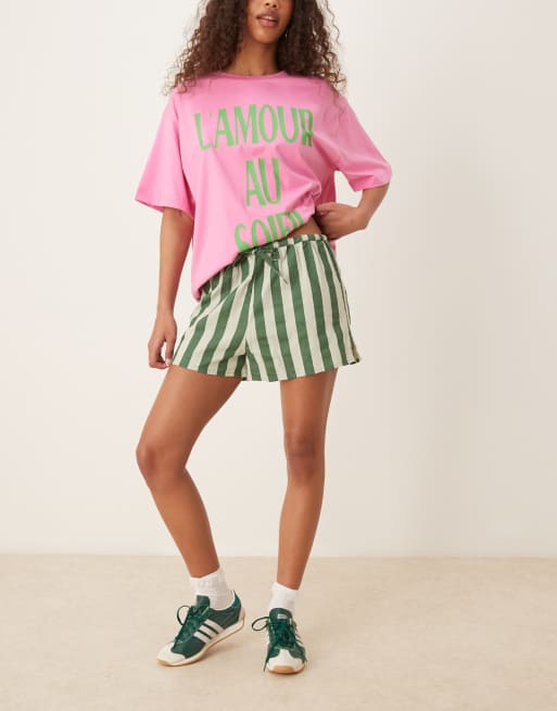 Nobody's Child Shannon linen shorts in green stripe, 4 of 5