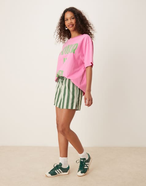 Nobody's Child - Shannon - Short en lin rayé - Vert - view 1