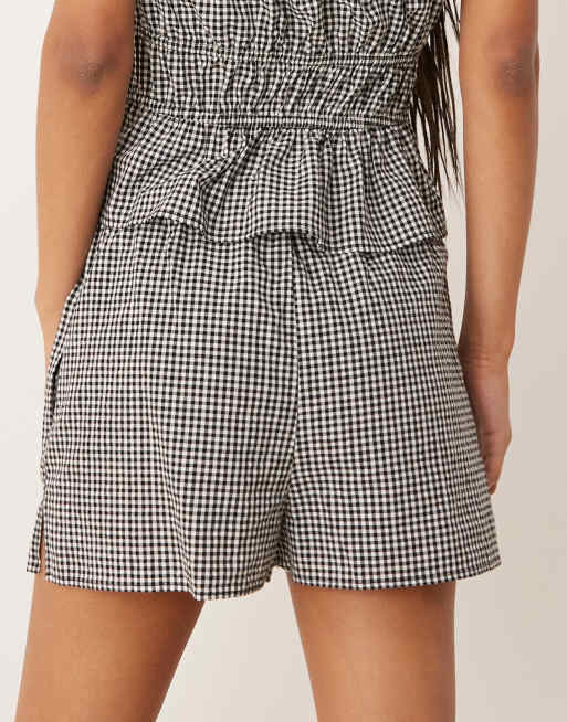 Nobody's Child - Shannon - Sorte og hvide shorts med bindebånd i taljen og gingham-tern, 4 af 5
